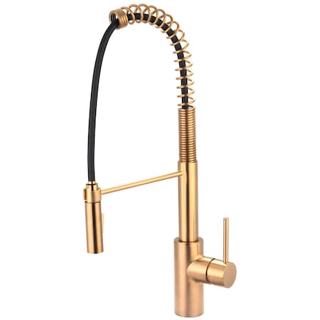 Single Handle Pre-Rinse Spring Pull-Down Kitchen Faucet In PVD Brushed Gold
